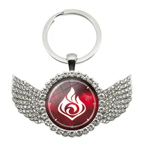 Genshin Impact Keychain Angel Wings Pendant Game Eye of God Metal Key Chain Ring for Men Women Cute Keychain Charms