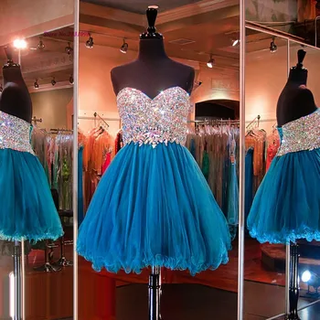 

Robe de Cocktail Blue Crystals Luxury Cocktail Dress Plus Size Tulle Christmas Short Prom Party Dresses 2020 Modest Hot Sale
