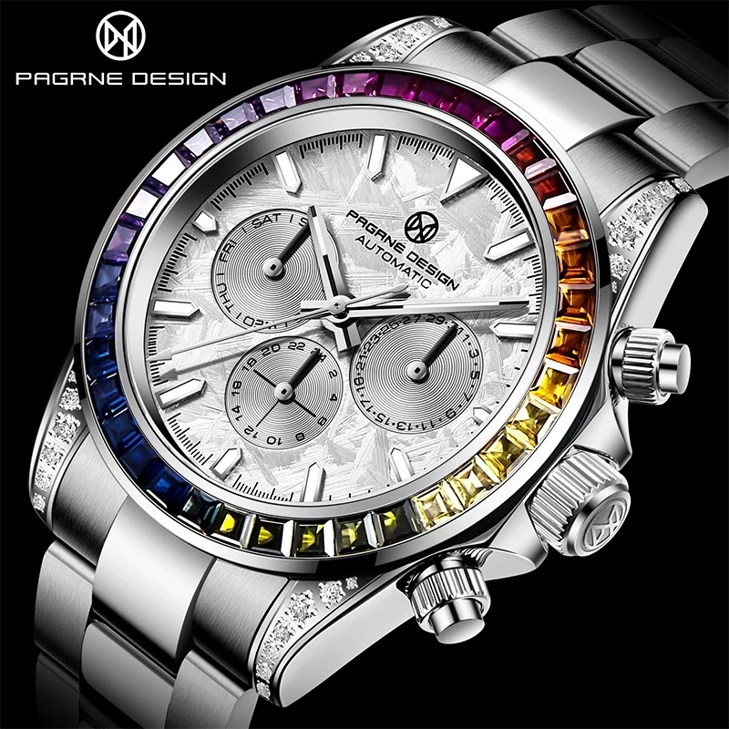 PAGRNE DESIGN Top Brand Automatic Watch Stainless Steel Waterproof 100M Mechanical Watch Luxury
