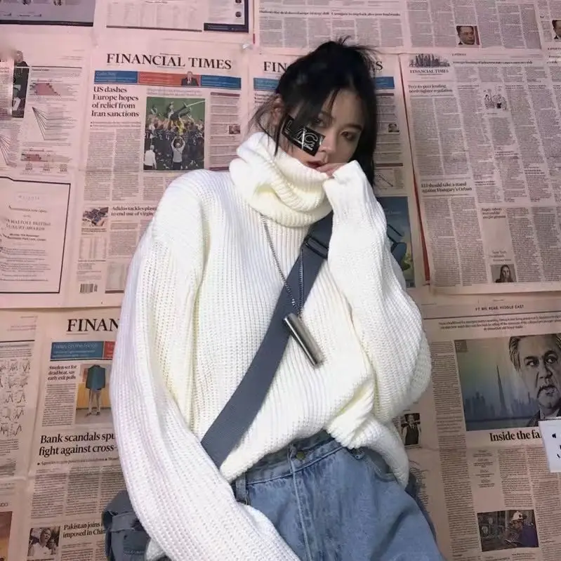 

Sweater female 2020 winter New Korean bf wind high collar lazy wind loose student pullover sweater top