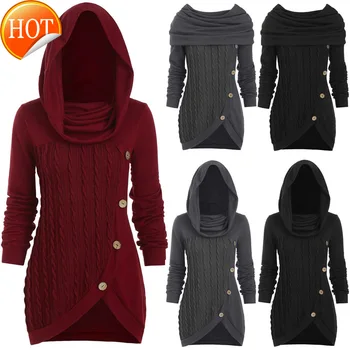 

solid Ladies plus-size color patchwork button trim pile pile collar irregular knit sweater