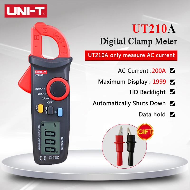 UNI-T UT210A Mini Digital Clamp Meter 2000 Counts MultiMeter LCD backlight auto