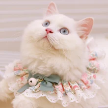 

Custom Handmade Pet with Bells Cute Kawaii Collar Cat Dog Lace Saliva Towel Flower Lace Necklace Net Celebrity Short Ins Bib New