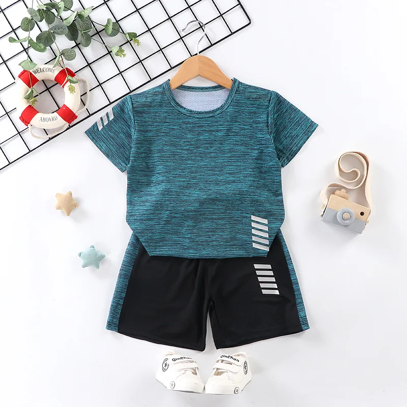 Children's short-sleeved suit sportswear casual boys and girls summer new T-shirt shorts two-piece suit