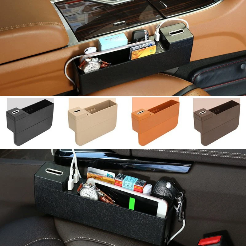 Двойной USB автомобильный ящик для хранения, авто ящик для хранения, держатель для напитков, высокая емкость, ящик для хранения для домашней организации