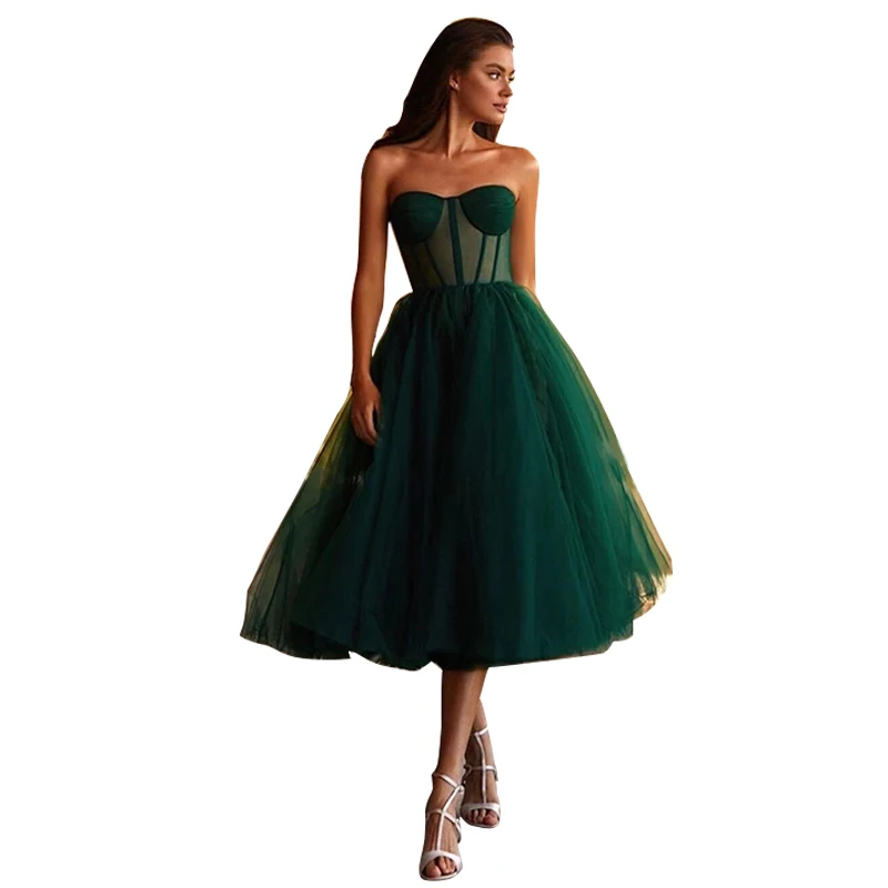 Самая низкая цена простые зеленые тюлевые трапециевидные короткие платья для