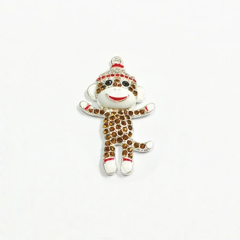 

Newest ! 48MM*30MM 10pcs/lot Sock Monkey Rhinestone Pendants