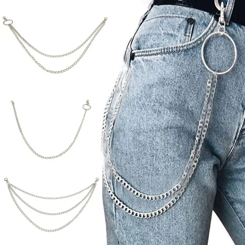 

The New Multi-layer Punk Trouser Chain Waist Link Unisex Hip Hop Rock Hook Single Circle Metal Silver Belt Wild Pants Decoration