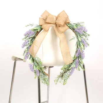 

Creative Lavender Horseshoe Wreath Garland Artificial Flocking Lavender Decorative Bowknot Plant Wall Hanging Decoration