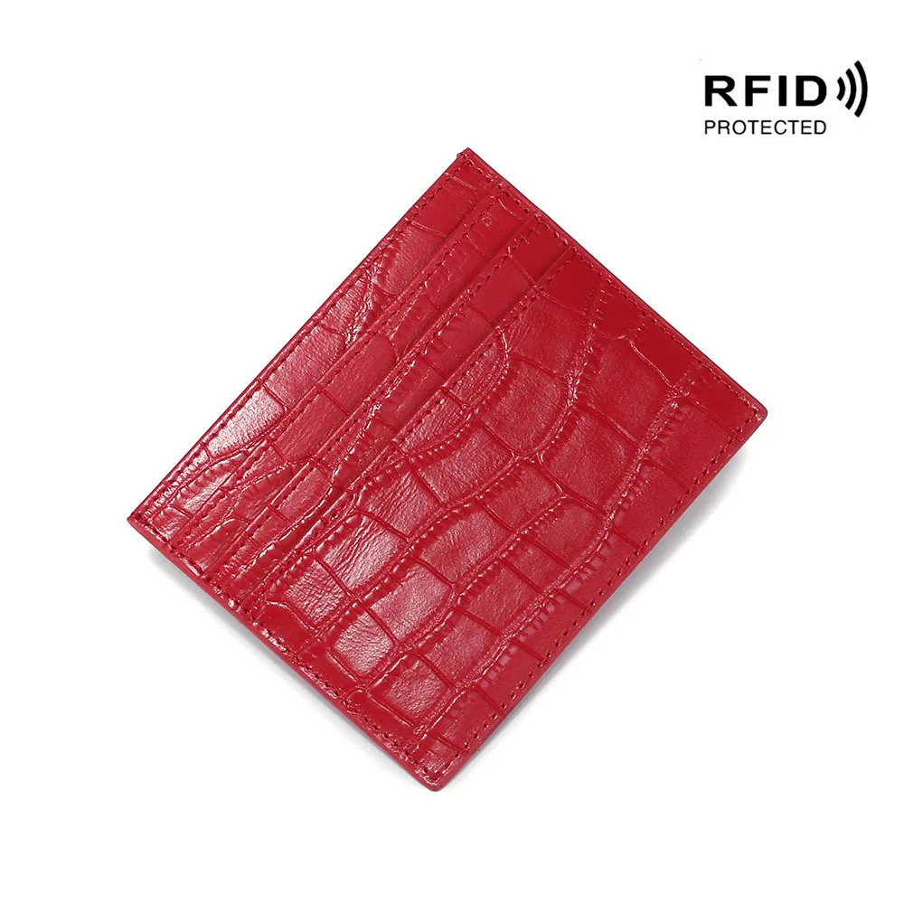 Бренд westкрик с крокодиловым узором ультратонкий RFID блокирующий кредитный держатель для карт маленький Ультратонкий чехол для карт - Цвет: Red