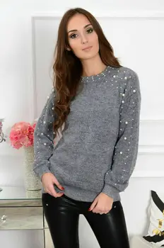 

2019 Autumn Women Beading Knitted Top Loose Jumper Ladies Winter Long Sleeve O-Neck Warm Basic Pullover Fashion Tops Sweater New