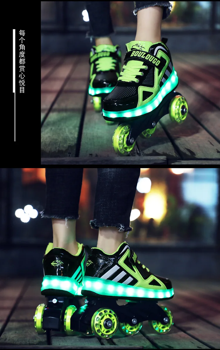 Heelys/коньки для женщин и детей, два стула, светодиодный шкив, катание на коньках, мигающие светодиодные фонари, обувь, четыре стула, светодиодный поезд, обувь для катания на коньках, Размер 29-40