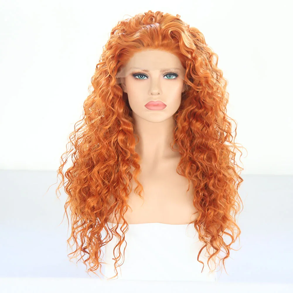 

Websterwigs Orange Curly Wigs For Black Women High Temperature Heat Fiber Synthetic Lace Front Wigs Cosplay Game Daily Use