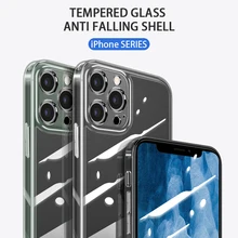 UltraThin Clear glass phone shell for iphone 12 11 pro Max xr xs transparent case drop proof camera lens Protection hard cover