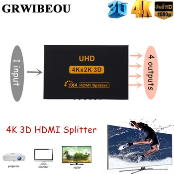 

Grwibeou 4K HDMI Splitter Full HD 1080P Video HDMI Switch Switcher 1 in 4 out HDMI Amplifier Dual Display For HDTV DVD PS3 Xbox