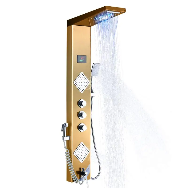 Senlesen дождь и водопад душевая головка душевая колонна панель настенное крепление W/массажные струи Para душ для ванной комнаты - Цвет: Golden 9002