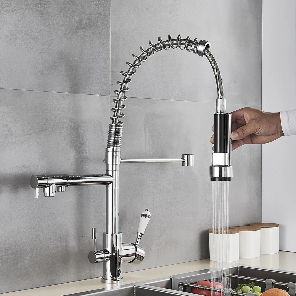 outdoor kitchen sink SHBSHAIMY Kitchen Faucet Water Filter Tap Pull Down Faucet Chrome Three Ways Sink Mixer Kitchen Faucet with Filtered Water pantry cabinet