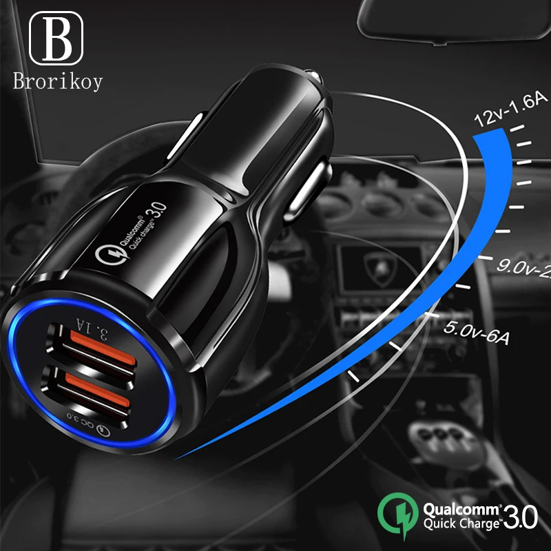 Автомобильное зарядное устройство 2 USB QC3.0 Быстрая зарядка для iPhone 11 Pro Xs X 8 Samsung S8 S9