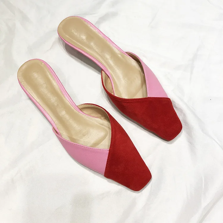 

Spring And Summer Closed-toe ban tuo xie Women's Flat Square Head Suede Sexy Cutout-Back Sandals Outer Wear Fashion WOMEN'S Shoe