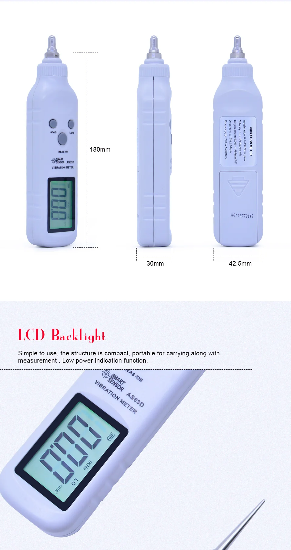 Умный датчик AS63D Карманный Виброметр ручка Вибрационный измерительный прибор анализатор измеряет точность чувствительности акселерометры