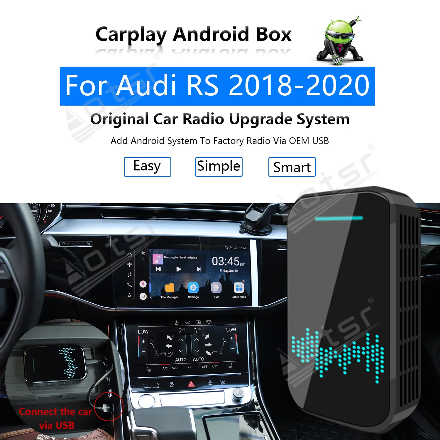 

For Audi RS 2018-2020 Car Multimedia Player Radio Upgrade Carplay Android Apple Wireless CP Box Activator Navigation Mirror Link