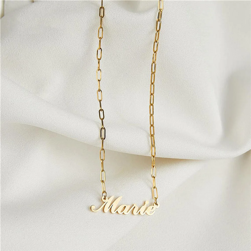 Fils Custom Necklace-Personalized Summer New Fashion Rectangular Link Chain Custom Name Necklace- Woman Necklace-Gift Jewelry le pere la mere le fils
