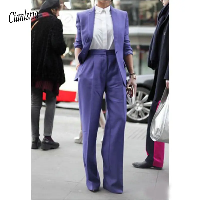 Promotie Paars Moeder van de bruid Broek Past Een Knop Notched Revers Trim Fit Dames Party Outfit Promotie Paars Moeder van de bruid Broek Past Een Knop Notched Revers Trim Fit Dames Party Outfit