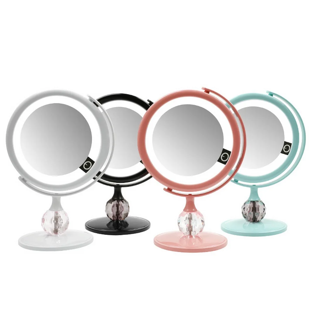 Увеличительное зеркало для макияжа, светодиодный светильник, косметические зеркала круглой формы, настольное туалетное зеркало, двухстороннее зеркала с подсветкой