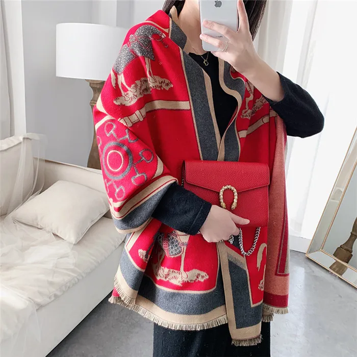 5 Роскошная цепь перевозки с принтом кашемировые женские зимние шарфы теплые шали и обертывания брендовая дизайнерская Пашмина Толстая накидка-шарф - Цвет: 5