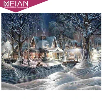

2020 MEIAN village 5D DIY Diamond painting Cross stitch Winter snow scenery Diamond embroidery full Round Diamond mosaic pattern