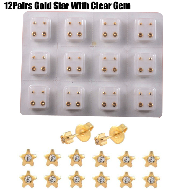 Sterilized Dozen Pack Gold & Silver Color Ear Cartilage Tragus Piercing Stud Earring Mixed Colors Shape Star Heart Pearl