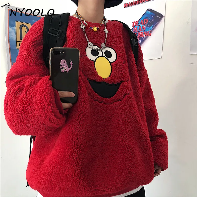 NYOOLO осень зима мультфильм вышивка ягненка шерстяные худи Повседневная Уличная одежда круглый вырез толстый теплый пуловер Толстовка для женщин и мужчин