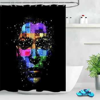

Colorful Girl Face Black Background Polyester Fabric Shower Curtain Set Bathroom