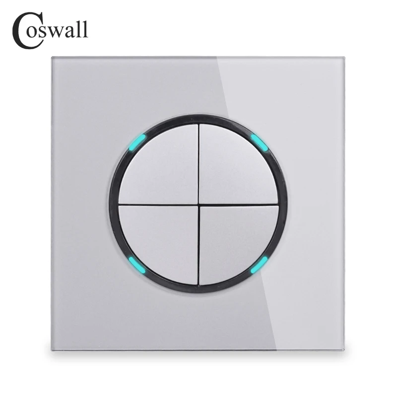 Coswall 4 банды 1 способ случайный щелчок вкл/выкл настенный светильник с Светодиодный индикатор закаленное стекло панель 16A Серый