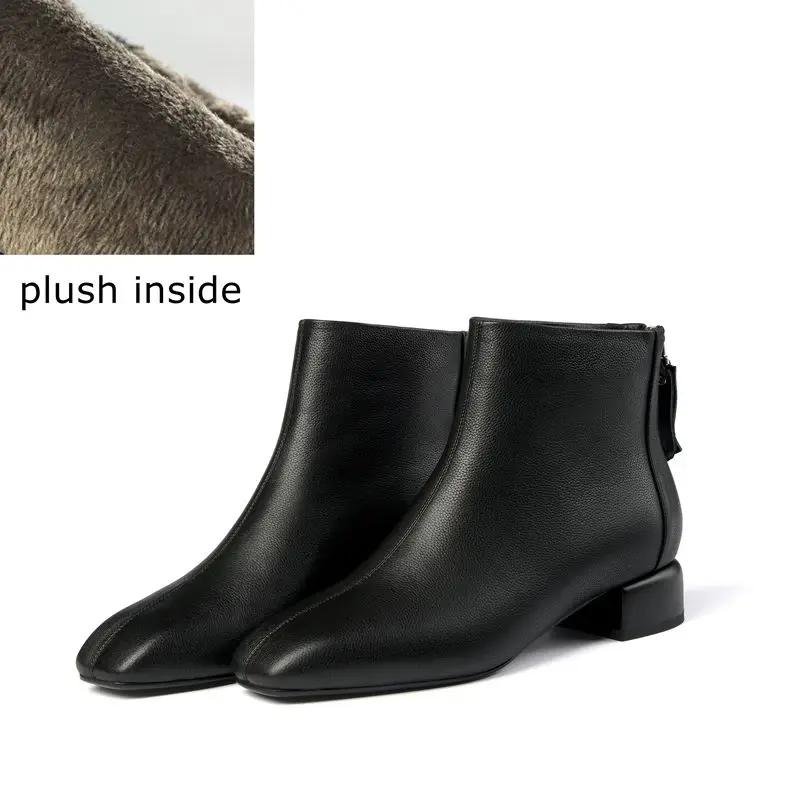 plush inside ALLBITEFO/удобные дышащие женские ботинки из натуральной кожи; сезон осень-зима; Ботильоны на низком каблуке для девочек - Цвет: plush inside