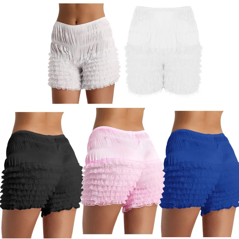 Women Lingerie Tiered Ruffle Lace Dance Bloomers Shorts Super Soft Boxer Underwear Panties