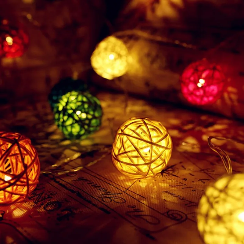 

Домашний декор, светодиодные светящиеся плетеные шары из ротанга, светильник ящаяся гирлянда, свадебное Рождественское украшение, подвесное украшение Sepaktakraw