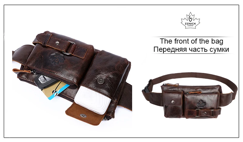 Men's Fanny Pack Genuine Leather Bag Belt Bag Waist Bags For Men Leather Belt Bags Fashion Flap Fanny Pack Men ZZNICK
