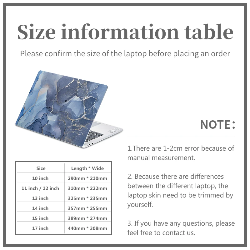 Marble Cover Laptop Stickers Skins PVC Film Simplicity 11.6"13.3"14"15.6"17.3" Vinyl Decorate Decal for Macbook /Lenovo/ASUS/HP