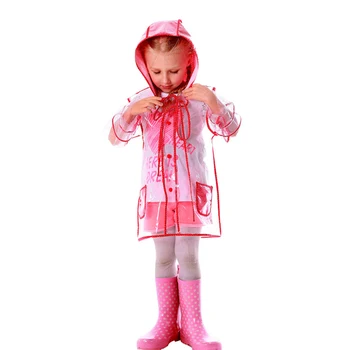 

Children'S Hooded Raincoat Eva Waterproof Transparent Rain Poncho Fashion Red Edging Rainwear Boys And Girls Outdoor Rain Coat