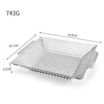 

Stainless Steel Barbecue Basket Grill Pan with Leaking Plate BBQ Drainer Drying Pan Fried Chicken Pan Food Vegetable Basket Tray