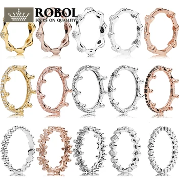 

PDB JZ 04 original 100% 925 sterling silver ring engraved LOGO flower with transparent cubic zirconia crown sterling silver ring