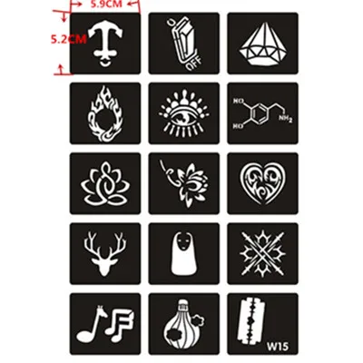 15pcs Glitter Tattoo Stencils Woman Girl Kids Drawing Template Henna Tattoo Stencils for Painting Airbrush Pochoir Tatouage