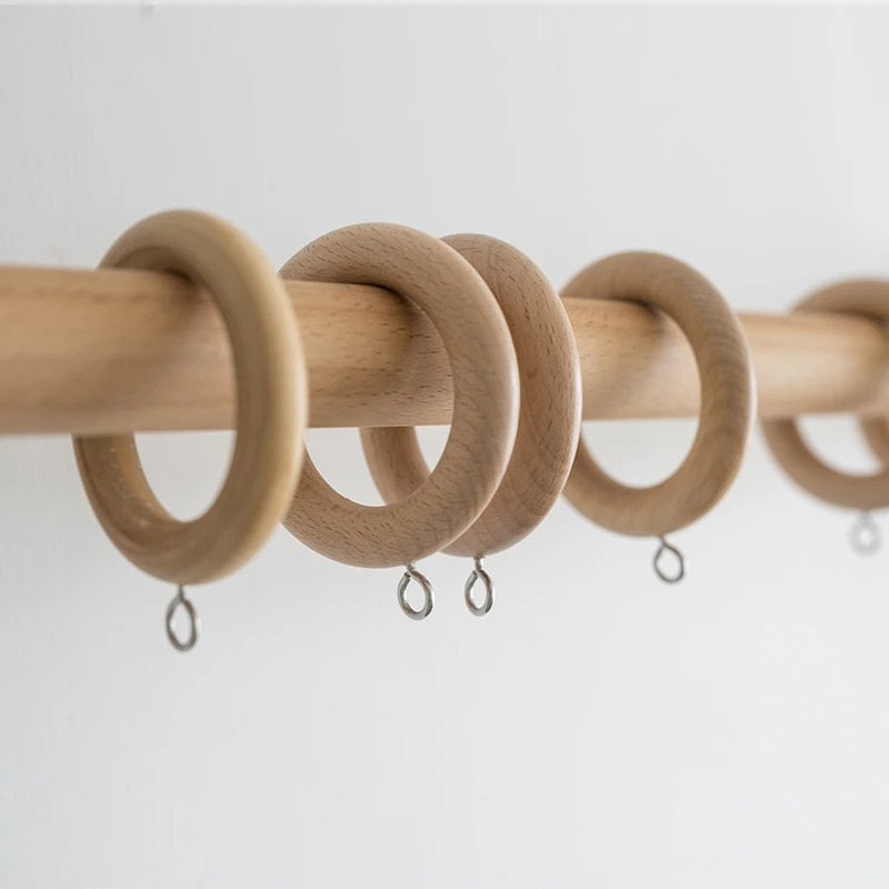 Natural Beech Curtain Rod Solid Wood Roman Rod Japanese Wooden Curtain Track Bracket Rings Accessories Home Decor