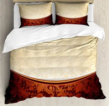 

Chocolate Duvet Cover Set Victorian Motifs in Bicolor Baroque Inspired Antique Arrangement Ornate Design Bedding Set Beige Brown