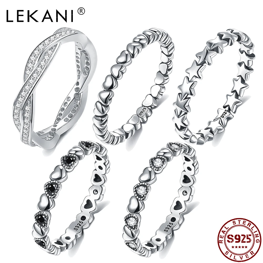 LEKANI 925 кольцо из стерлингового серебра бледно любовь сердце звезды вечерние