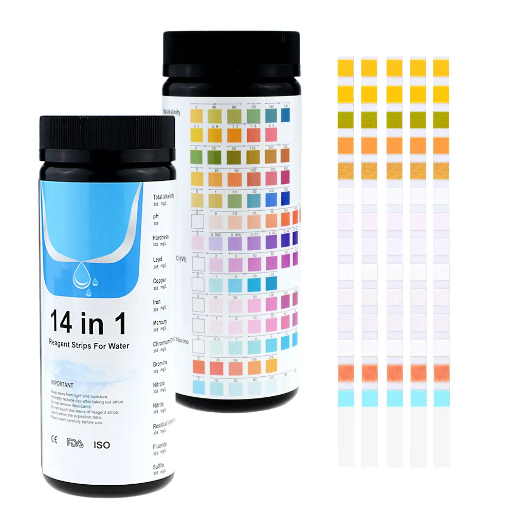

100 Strips/Bottle 14-in-1 Drinking Water Test Strip PH Bromine Nitrate Water Quality Test For Aquarium Fish Tank Pool Test Strip