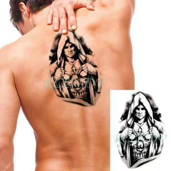 

Waterproof Temporary Tattoo Sticker Cool Man Skull Pattern Cross Necklace Fake Tatto Flash Tatoo Big Stickers for Women Men