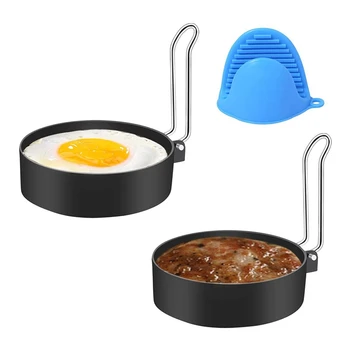 

Egg Ring, 2 Pcs Breakfast Household Pancake Mold, Omelette Tool with 1x Free Oven Glove