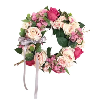 

Artificial Rose Flowers Wreath Round Shape Rose Floral Loop Pink Wedding Garland Wedding Party Home Decor
